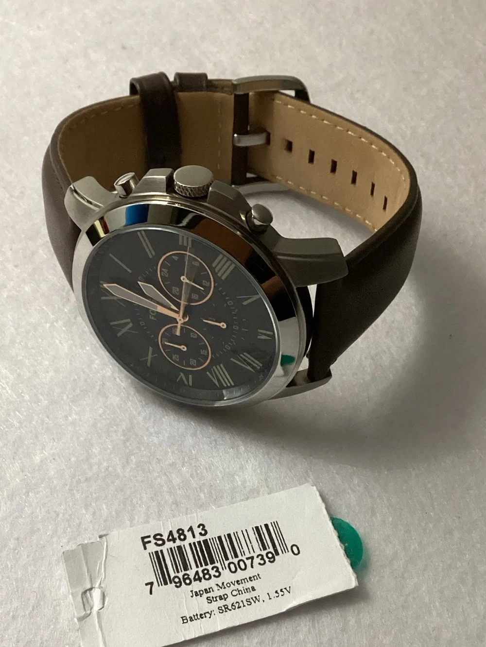 Fossil Chronograph Grant Brown Leather Strap Watch 44mm